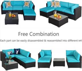 img 2 attached to Green4Ever Patio Furniture Set, 5Piece All Weather Outdoor Sectional Couch Sofa With Glass Table, Manual Weaving PE Wicker Conversation Set With Washable Cushions For Backyard, Garden, Porch, Poolside