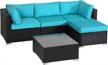 green4ever patio furniture set, 5piece all weather outdoor sectional couch sofa with glass table, manual weaving pe wicker conversation set with washable cushions for backyard, garden, porch, poolside logo