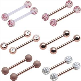 img 4 attached to CrazyPiercing 12Pcs Stainless Steel Tongue Ring Barbell Retainer Body Piercing Jewelry 14G