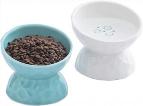 img 4 attached to Stress-Free Feeding For Cats And Small Dogs With Tilted Ceramic Raised Bowls, Set Of 2