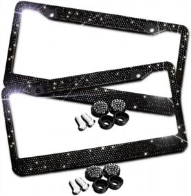img 4 attached to Sparkling 8-Row Handmade Rhinestone License Plate Frames - Set Of 2 - Waterproof, Crystal Bling Frames For Car License Plates With Screws And Caps