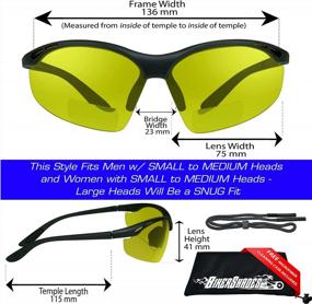 img 3 attached to Semi-Rimless Men Women Bikershades Safety Wrap-Around Sunglass Readers W/ Strap HD High Definition Smoke Clear Yellow Bifocal