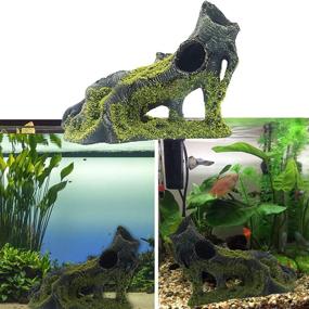 img 2 attached to 🏞️ Enhance Your Aquarium with Tree Hole Resin Ornament - Perfect Reptile Habitat Decoration, Fish Tank Hideaway Rock Cave House Hide Hut