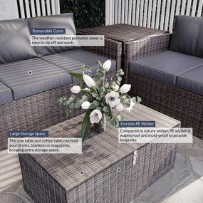 img 1 attached to 4 Piece Outdoor Rattan Patio Conversation Set With Couch, Loveseat, Table & Storage - Lima (Grey)