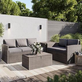img 4 attached to 4 Piece Outdoor Rattan Patio Conversation Set With Couch, Loveseat, Table & Storage - Lima (Grey)