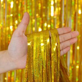 img 3 attached to Gold Tinsel Curtain Party Backdrop - Melsan 3 Pack Of 3.2 X 8.2 Ft Foil Fringe Curtains For Birthday Parties, Baby Showers, And Graduations