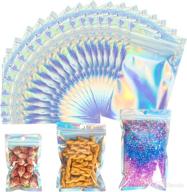 🌈 pack of 100 resealable holographic mylar bags - smell proof for food storage, coffee beans, candy, and jewelry packaging in assorted sizes логотип