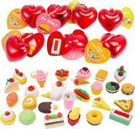 сделайте день святого валентина особенным с 28 наполненными сердцем ластиками для еды и валентинками для детей - идеальный набор сувениров для вечеринки, обмена подарками и школьных принадлежностей! логотип
