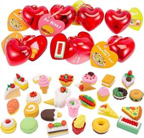 img 4 attached to Make Valentine'S Day Special With 28 Heart-Filled Food Erasers And Valentine Cards For Kids - The Perfect Party Favors, Gift Exchange, And School Supplies Set!