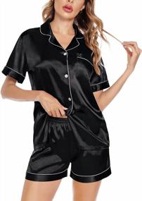 img 3 attached to Couple'S Satin Matching Pajamas Sets With Silk Button Down Nightwear Short Sleeve Sleepwear And Shorts Loungewear - 2 Pieces