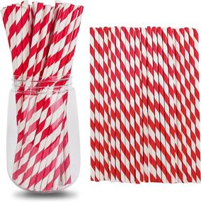 img 4 attached to 🔴 250-Pack Red & White Paper Drinking Straws, 7.75 inch Disposable Striped Straws, Eco-Friendly Biodegradable Party Straws, Natural Paper Straws for Sustainable Decorations