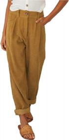 img 4 attached to Womens High Waisted Corduroy Pants With Straight Leg, Zipper/Button Closure, And Two Pockets – QACOHU Trousers