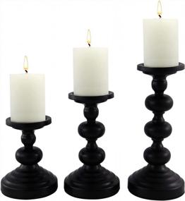 img 3 attached to Set Of 3 Black Metal Candle Holders For Pillar Candles - Ideal Home And Wedding Decorations, Perfect For Centerpieces, Fireplaces, And Tables