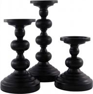 set of 3 black metal candle holders for pillar candles - ideal home and wedding decorations, perfect for centerpieces, fireplaces, and tables logo