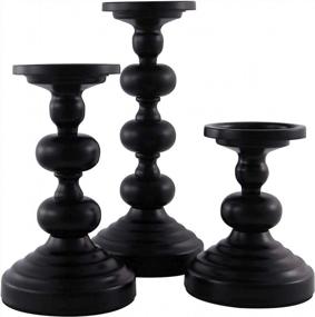img 4 attached to Set Of 3 Black Metal Candle Holders For Pillar Candles - Ideal Home And Wedding Decorations, Perfect For Centerpieces, Fireplaces, And Tables