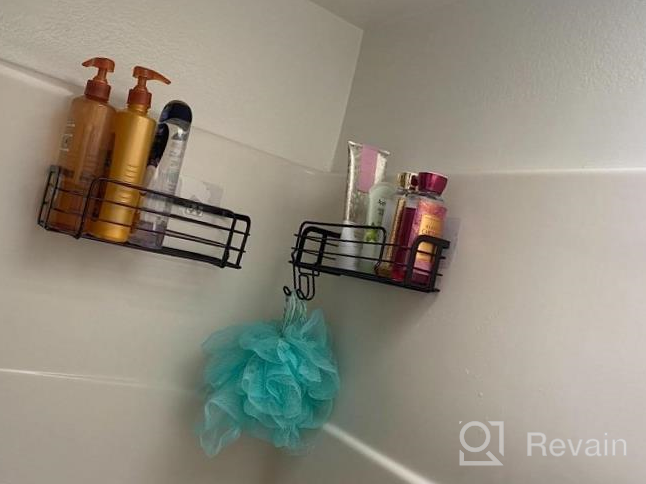 img 1 attached to 2 Pack Adhesive Shower Caddy Basket Shelf W/ Hooks - No Drilling Rustproof SUS304 Stainless Steel Wall Mounted Rack For Kitchen, Dorm Hanging Soap & Shampoo Holder review by Tyler Vaughn