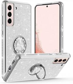 img 4 attached to OCYCLONE Compatible With Samsung Galaxy S22 Case, Glitter Cute Diamond Cover With Ring Stand, Protective Phone Case With Kickstand Compatible For Samsung S22 Case For Women Girls 6.1 Inch - Silver