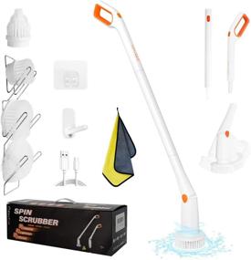 img 4 attached to 🧼 Efficient Electric Spin Scrubber for Bathroom Cleaning: Power Shower Brush with Long Handle & 4 Scrub Brushes Set for Grout, Floor, Tub, Sink, Corners - Perfect for Kitchen Tiles & Walls