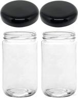 🏺 32 oz glass storage jars with extra wide mouth - set of 2 (bpa free) plastic jar lids - made in usa by jarming collections (2 black dome plastic lids) логотип