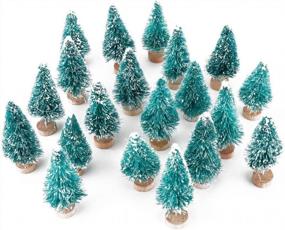 img 4 attached to 20 Pack Of Blue-Green Mini Sisal Trees With Snow Frost And Wooden Bases For Festive Home Decor And DIY Crafts