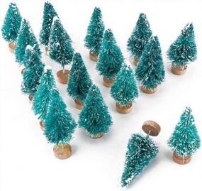 img 1 attached to 20 упаковок сине-зеленых мини-сизалевых деревьев со снежным инеем и деревянными основами для праздничного домашнего декора и поделок своими руками