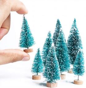 img 2 attached to 20 упаковок сине-зеленых мини-сизалевых деревьев со снежным инеем и деревянными основами для праздничного домашнего декора и поделок своими руками