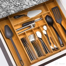 img 1 attached to 🎍 Natural Bamboo Kitchen Drawer Organizer with Expandable Utensil and Silverware Tray - Cutlery Holder and Flatware Organizer with Wood Silverware Holder