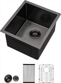 img 4 attached to Upgrade Your Bar Or Kitchen With Lordear'S 16"X18"X8" Gunmetal Black Stainless Steel Undermount Sink - High Quality, Single Bowl And 16 Gauge For Perfect Prepping