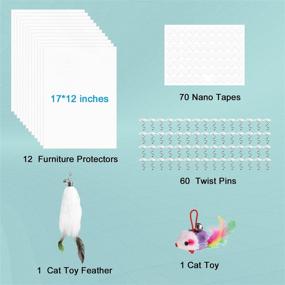 img 3 attached to 🐱 Cat Scratch Furniture Protector - 12 Pack XL 17”L 12”W- Double Sided Anti Cat Scratch Furniture Protectors- with 2pcs Cat Feather Toys- 60 pcs Twist pins - 70 pcs Nano Tapes