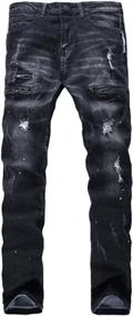 img 3 attached to Lavnis Men'S Biker Moto Slim Fit Skinny Distressed Vintage Runway Denim Jeans