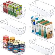clear plastic fridge organizer bins - set of 6, ideal for kitchen cabinet, pantry, and freezer storage, bpa-free, 12.5" long-medium size by hoojo logo