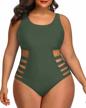 plus size swimsuits for women - high waisted one piece tummy control monokini with sexy cutout detail logo