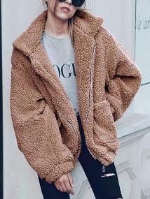 img 2 attached to Women'S Faux Shearling Coat Jacket Autumn Winter Long Sleeve Lapel Fluffy Fur Outwear Warm Casual Gzbinz