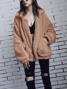 img 3 attached to Women'S Faux Shearling Coat Jacket Autumn Winter Long Sleeve Lapel Fluffy Fur Outwear Warm Casual Gzbinz