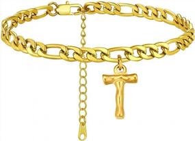 img 4 attached to Womens Trendy Initial Ankle Bracelets, Novelty Bamboo Design, Dainty Heart Layered Anklets, 18K Gold Plated 316L Stainless Steel, 8.5"-10.5" Adjustable, Come Gift Box