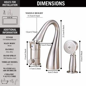 img 3 attached to Brushed Nickel Waterfall Bathtub Faucet Set With Handheld Shower - 3 Hole Brass Tap For Shower And Bathtub With Single Knob Control