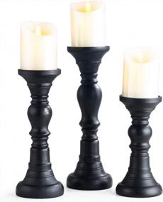 img 4 attached to Stylish And Versatile: Set Of 3 Resin Pillar Candle Holders For Elegant Home Decoration And Gifts For Weddings In Black