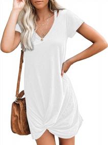 img 3 attached to Knee-Length Beach Cover Up Loungewear Dress For Women - V-Neck, Short Sleeves, Knot Twist Design By HARHAY