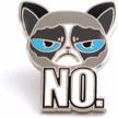 cat enamel pin of unsatisfied kittie, angry cat lapel pin logo