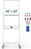 40" x 24" mobile magnetic whiteboard with stand, 360° reversible double-sided writing dry erase board on wheels easel standing marker board with tray for office classroom home logo