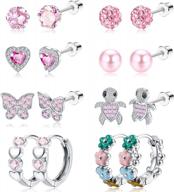 8 pairs hypoallergenic cz heart hoop earrings studs for women - thunaraz 316l stainless steel screwback flower butterfly 20g set logo