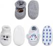 soft plush cartoon animal booties for infants and toddlers with warm cozy fuzz and sock-like fit logo