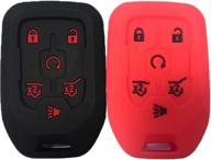 2pcs kosmiq silicone smart key fob cover case remote skin keyless jacket holder protector for 2015 2016 chevrolet suburban tahoe gmc yukon 6 buttons black red logo