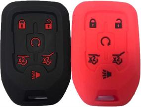 img 4 attached to 2Pcs KOSMIQ Silicone Smart Key Fob Cover Case Remote Skin Keyless Jacket Holder Protector For 2015 2016 Chevrolet Suburban Tahoe GMC Yukon 6 Buttons Black Red