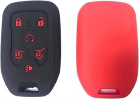 img 1 attached to 2Pcs KOSMIQ Silicone Smart Key Fob Cover Case Remote Skin Keyless Jacket Holder Protector For 2015 2016 Chevrolet Suburban Tahoe GMC Yukon 6 Buttons Black Red