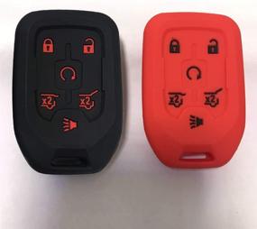 img 2 attached to 2Pcs KOSMIQ Silicone Smart Key Fob Cover Case Remote Skin Keyless Jacket Holder Protector For 2015 2016 Chevrolet Suburban Tahoe GMC Yukon 6 Buttons Black Red