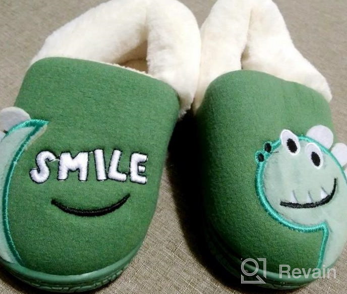 img 1 attached to 🦕 Dinosaur Cotton Knit House Slippers for Little Kids - Warm and Cozy, Cute Cartoon Plush Non-Slip Winter House Shoes review by Eric Dubreuil