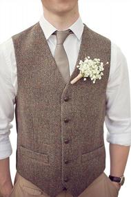 img 2 attached to Mens Premium Wool Blend Tweed Herringbone Slim Fit Wedding Tuxedo Waistcoat Suits Vest