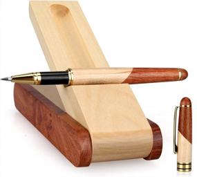 img 4 attached to Wooden Gel Pen Gift Set With Handmade Rollerball Pen Holder Box, Refills And Ballpoint Pens In Fancy Display Case - Perfect Business Gift Idea