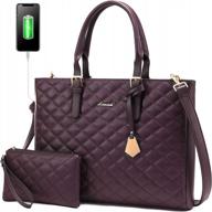 стеганая кожаная сумка для ноутбука для женщин - набор из 2 предметов, включая 15,6-дюймовую водонепроницаемую рабочую сумку и сумку на плечо, идеально подходящую для офиса, бизнеса и обучения - стильная фиолетовая сумка для ноутбука lovevook логотип